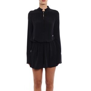 Equipment Femme Trista Dress Black Silk‎ Button Classic Edgy Mini NWT Size XS